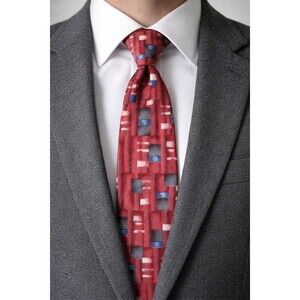 Tie 70s 80s 90s Y2K Mens Conte Di Milano Red Blue Beige 4 Wide 58 Long